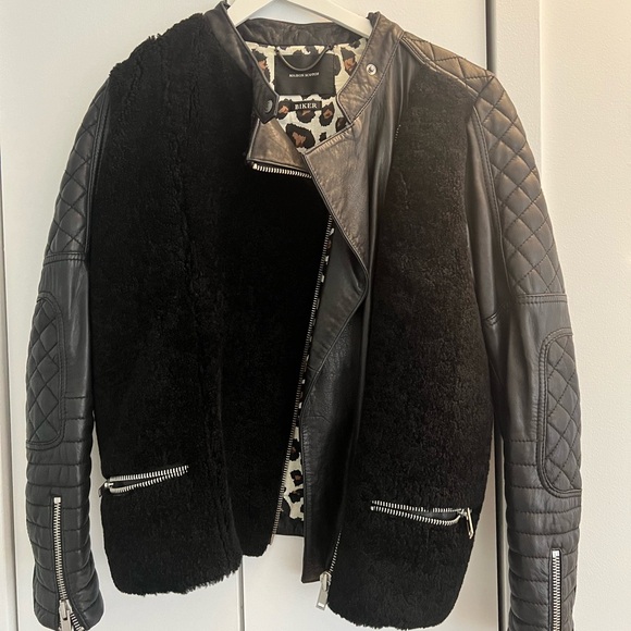 Maison Scotch & Soda Leather and Shearling Biker Jacket - Picture 2 of 7